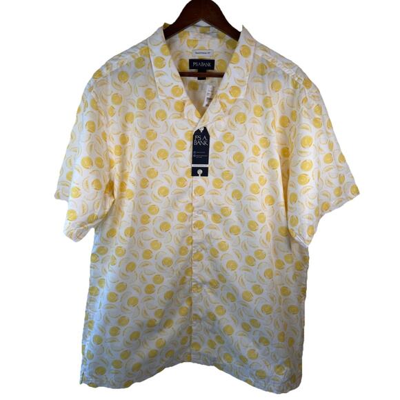 Jos A Bank Men’s XL Camp Shirt Lemon Print Button Down Short Sleeve Cotton NEW - Picture 1 of 7